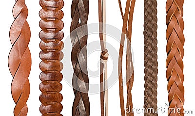 Closeup of various leather belts Stock Photo