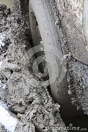 Closeup of a vehicle sinking in mud Stock Photo