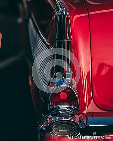 Closeup vertical shot of retro classic car backlight details Stock Photo