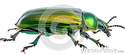 Closeup Of A Vibrant Green June Beetle On A Transparent Background Stock Photo