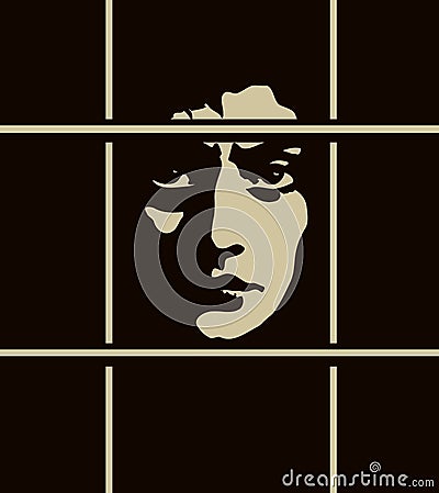 A man in prison behind bars. Vector drawing Vector Illustration