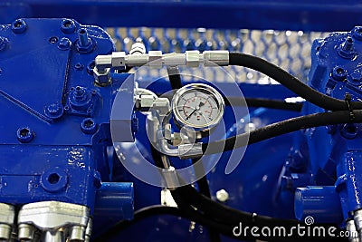 Closeup view of air compressor with pressure gauge Stock Photo