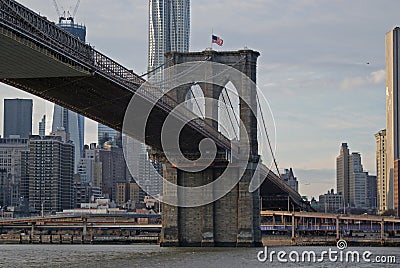Closeup view of Brooklyn Bridge Editorial Stock Photo