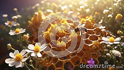 Closeup view of bumblebees collecting nectar from blooming flowers Stock Photo