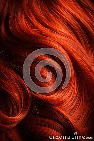 A closeup view of a bunch of shiny straight red hair in a wavy curved style. Stock Photo