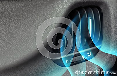 Closeup view of conditioning system in car and illustration of cool air flow Cartoon Illustration