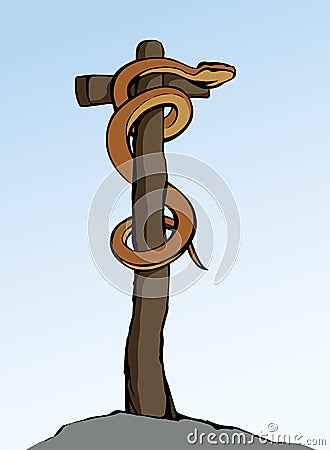 The serpent on the pole. Vector drawing Vector Illustration