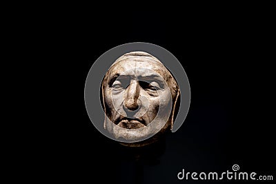 Closeup view of death mask of Dante Alighieri Editorial Stock Photo