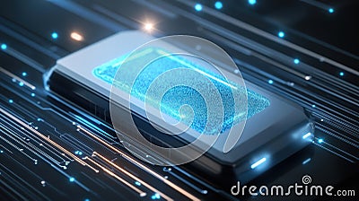 A closeup view of a digital authentication token alongside a biometric device illustrating layered security measures Stock Photo