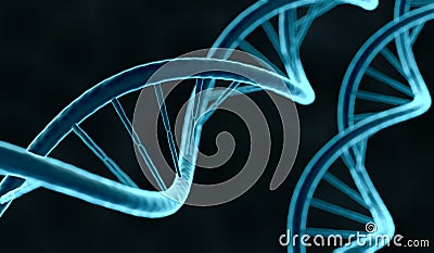 Closeup view on DNA molecule. 3D rendered illustration Cartoon Illustration