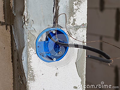 Closeup view of electrical installation socket hole Stock Photo