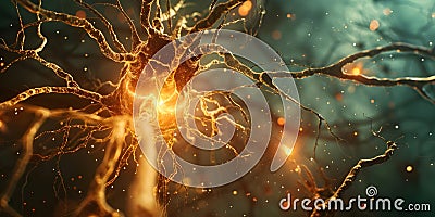 Closeup view of firing synapses in brain network with neuron connections. Concept Neuroscience, Stock Photo