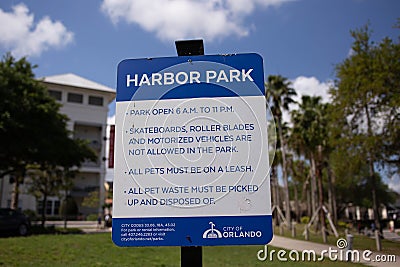 Closeup view of an informative board of Harbor park Stock Photo