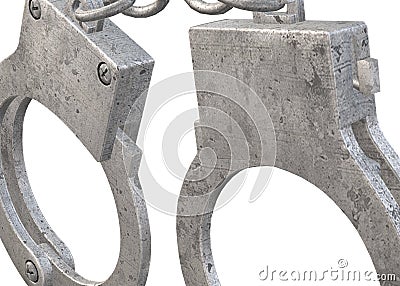 Closeup view of a pair of handcuffs against a white backdrop Cartoon Illustration