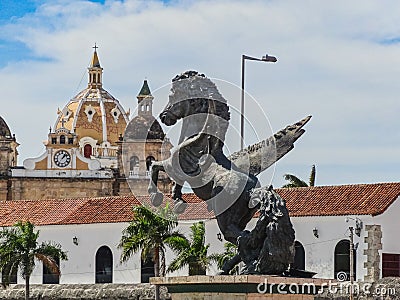 Closeup view of the pegasus statues at pegasus wharf in cartagena Stock Photo