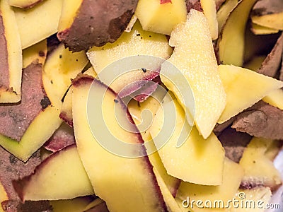 Closeup view of pile of potato skin pieces Stock Photo