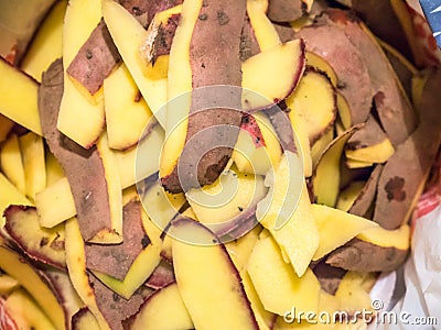 Closeup view of pile of potato skin pieces Stock Photo