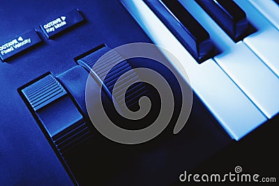 Pitch and Modulation Wheels of Midi Controller Stock Photo