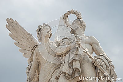 Closeup view at Roman statues in Schloss Bridge near Berlin Cathedral and Unter den Linden street in historical and museum Editorial Stock Photo