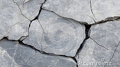 Closeup view of rough gray stone texture showing deep cracks. Natural stone surface with rugged uneven pattern. Abstract design Stock Photo