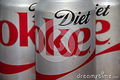 Closeup View of Several Cans of Diet Coke Editorial Stock Photo