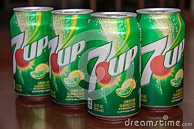 Closeup View of Several Cans of 7 UP Editorial Stock Photo