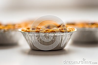 Closeup View Spicy Christmas Mince Pie Cup Cake on White Background Stock Photo