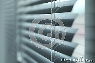 Closeup view of stylish horizontal window blinds Stock Photo