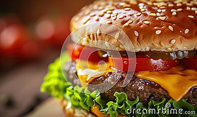 Closeup view of tasty cheeseburger Stock Photo