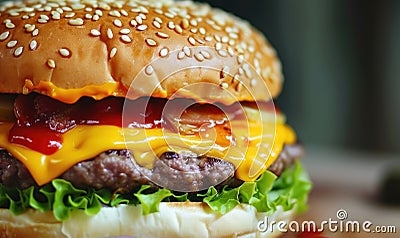 Closeup view of tasty cheeseburger Stock Photo