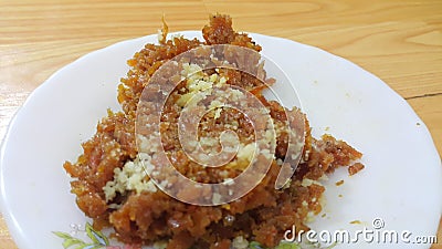 Closeup view of traditional tasty sweet dessert called Suji Halwa or Halva Stock Photo