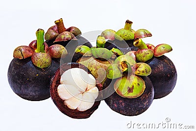 Closeup view of Tropical Fruit Mangosteens isolated on the white background Stock Photo