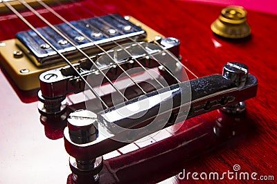 Closeup view of vintage classic electric rock jazz guitar. Stock Photo