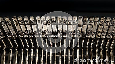 Closeup view of vintage typewriter keys in revers with visible ink Stock Photo