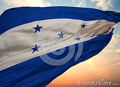 Closeup view of the waving flag of the Honduras on a background of sunset Stock Photo