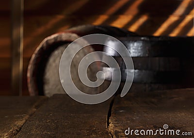 Closeup of a vintage table in a beer cellar Stock Photo