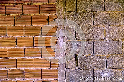 Closeup of wall with two types of apparent brick Stock Photo