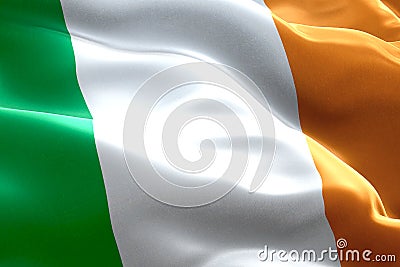 Closeup of waving ireland celtic flag, national symbol of irish sign Stock Photo