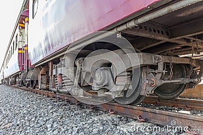 Closeup wheel break and suspension system Stock Photo