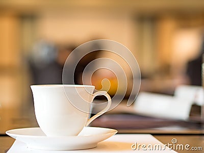 Closeup white cup of coffee break in the meeting room Stock Photo