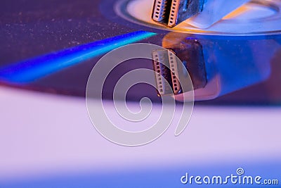 Closeup of white Mini Displayport cable with it`s reflection on Stock Photo