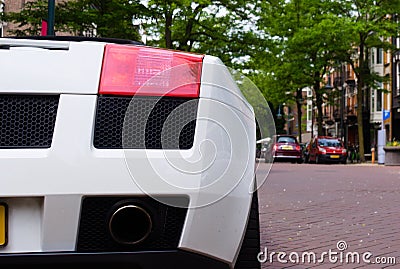 Closeup of a white super car parked in the street Editorial Stock Photo