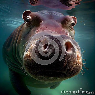 Closeup wide angle underwater photo upshot of a hippo underwater Stock Photo