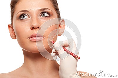Closeup woman face with surgery mark Stock Photo