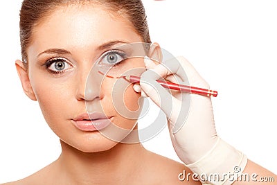 Closeup woman face with surgery mark Stock Photo