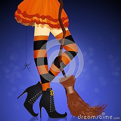 Closeup of woman legs in Halloween witch costume Stock Photo