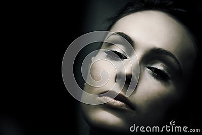 Closeup Woman Portrait Retro Stock Photo