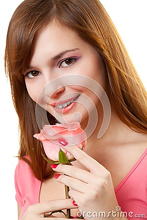 Closeup woman portrait with rose Stock Photo