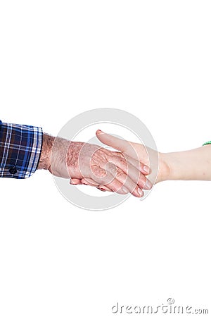 Closeup of womanÂ´s hand holding old man hand ,care concept, Stock Photo