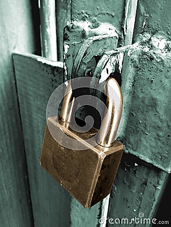 Closeup wooden door with lock Stock Photo